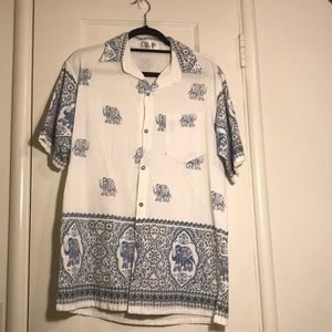 White and Blue Cambodian Elephant Shirt